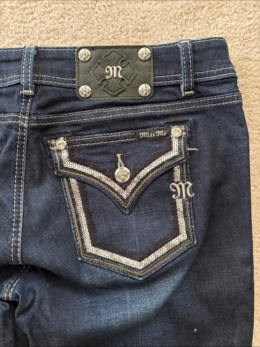 Miss Me Navy Blue Skinny Jeans with Subtle Whiskering - Picture 4 of 4